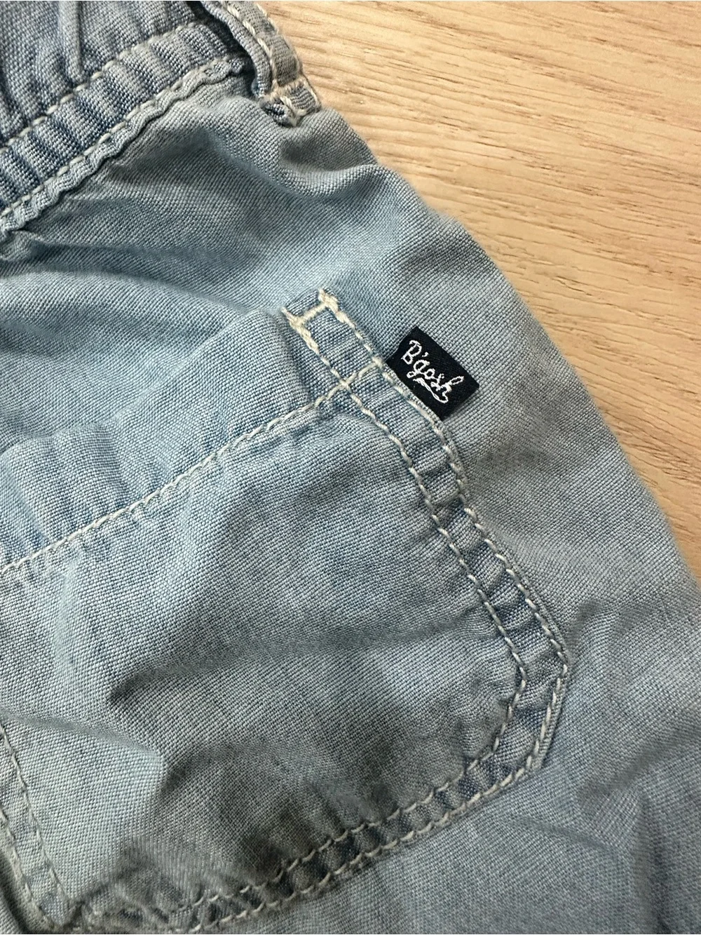 OshKosh B'gosh Light Blue Denim Shorts with Navy-Trim Suspenders